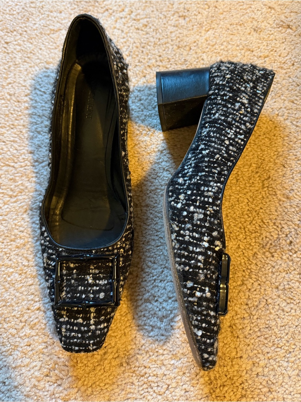 J McLaughlin Black and White Tweed Block Heel Pumps - Women's size 10